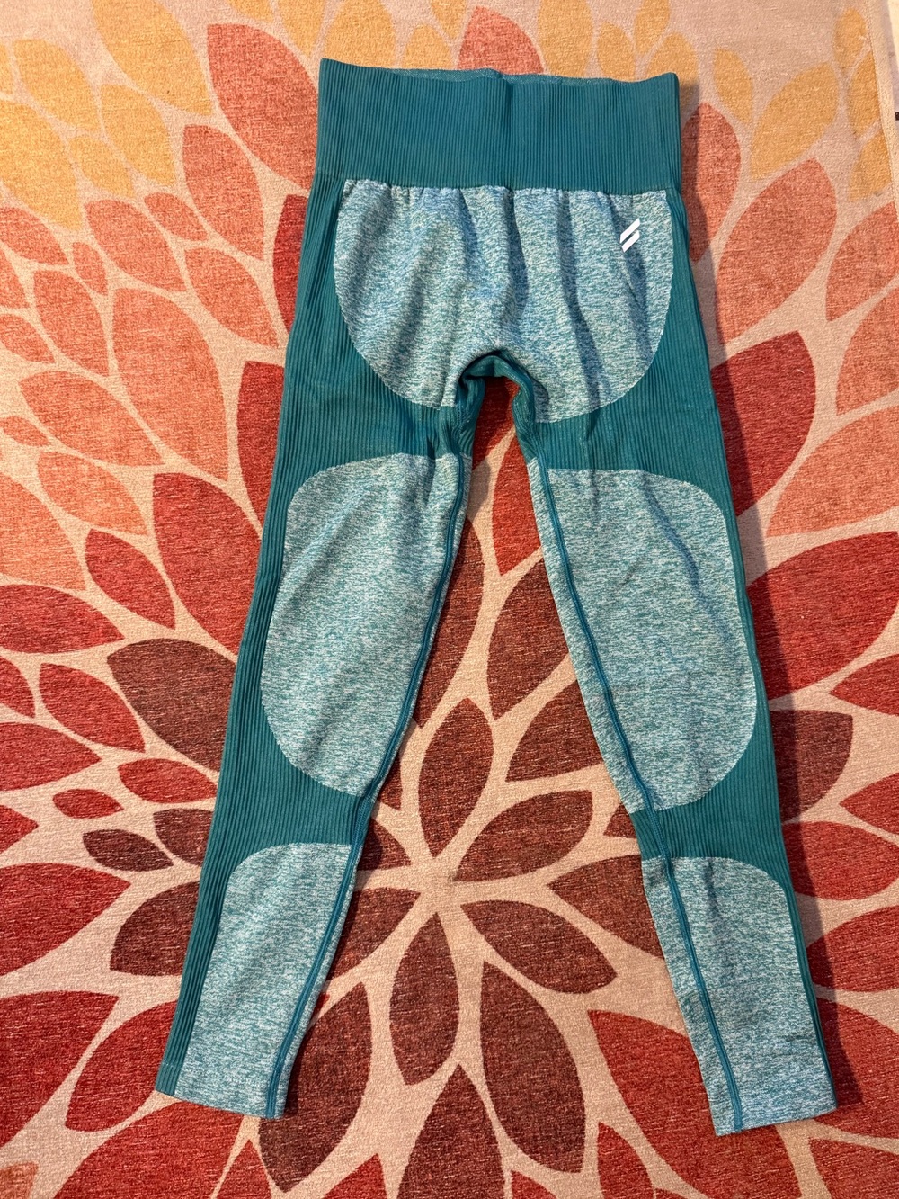 DOYOUEVEN Teal Ribbed Leggings with Heathered Light Teal Panels